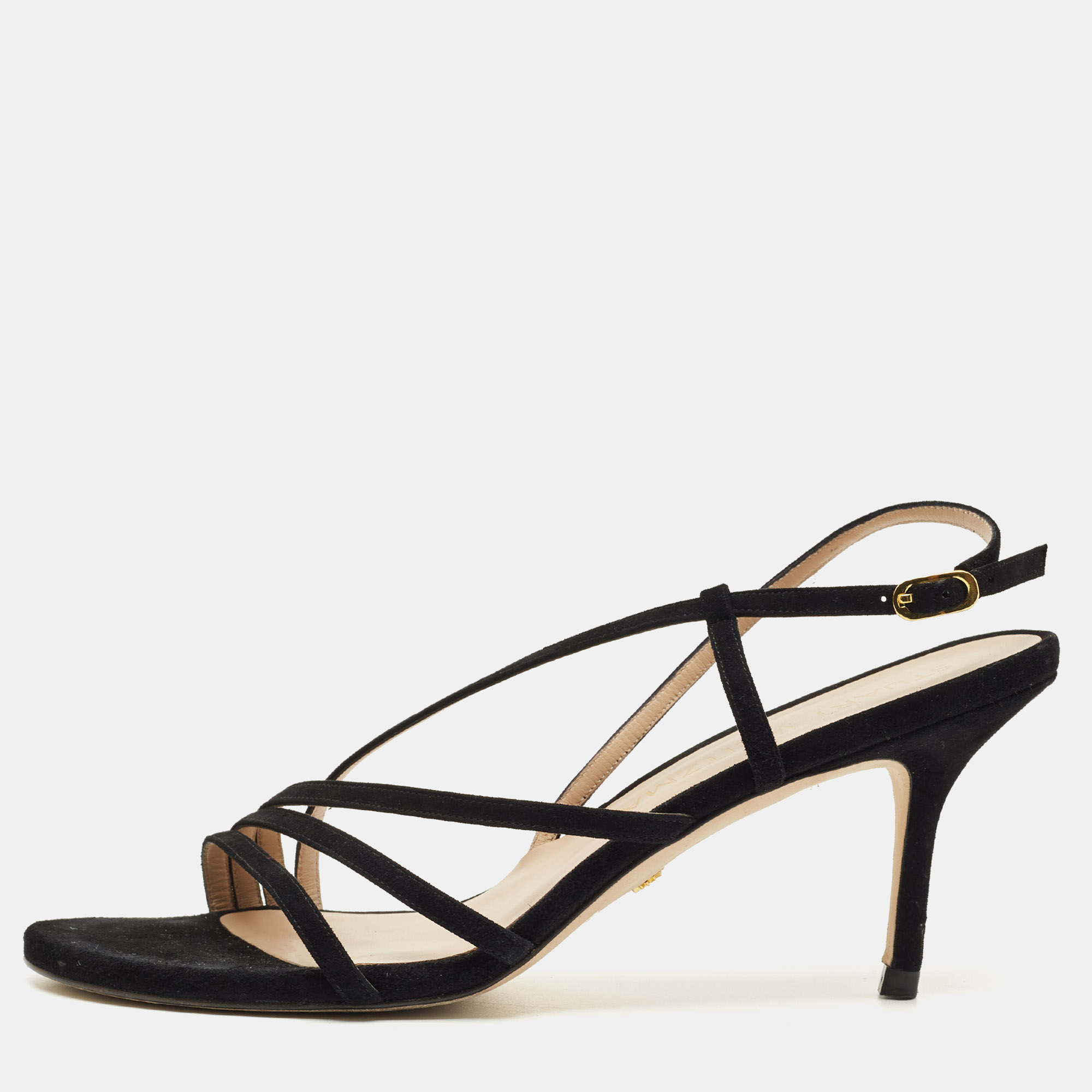 

Stuart Weitzman Black Suede Melodies Ankle Strap Sandals Size