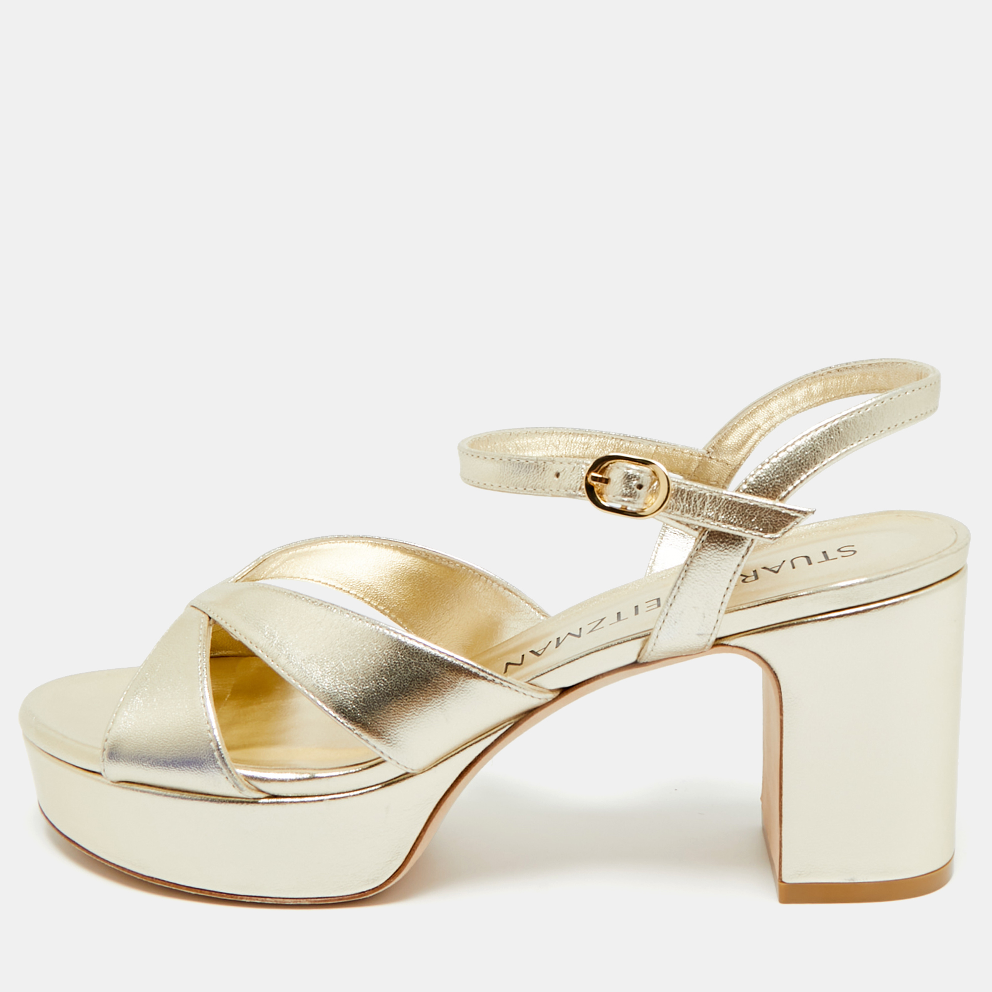 Stuart Weitzman Gold Leather Carmen Platform Sandals Size 39.5