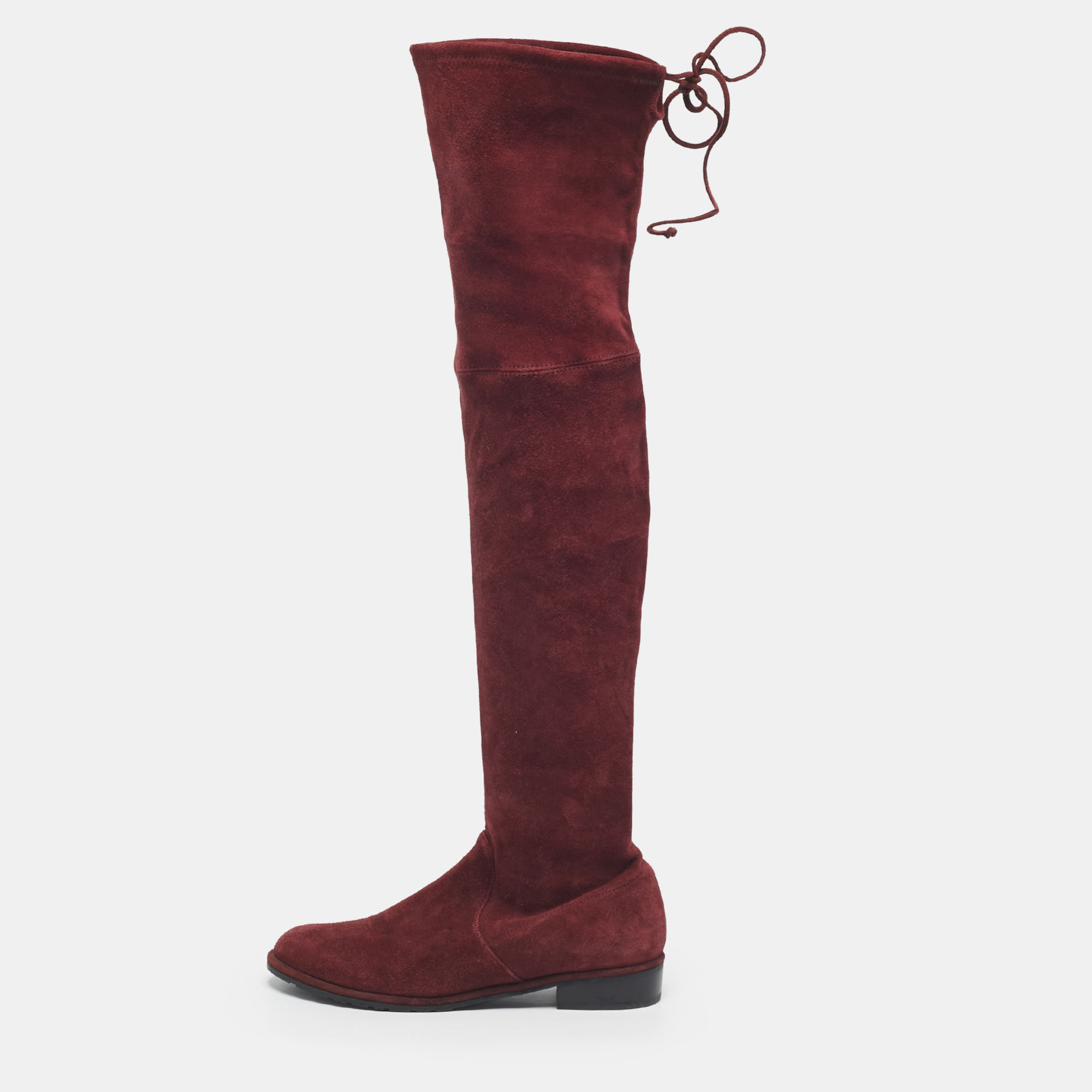 Pre-owned Stuart Weitzman Burgundy Suede Lowland Over The Knee Boots Size 37