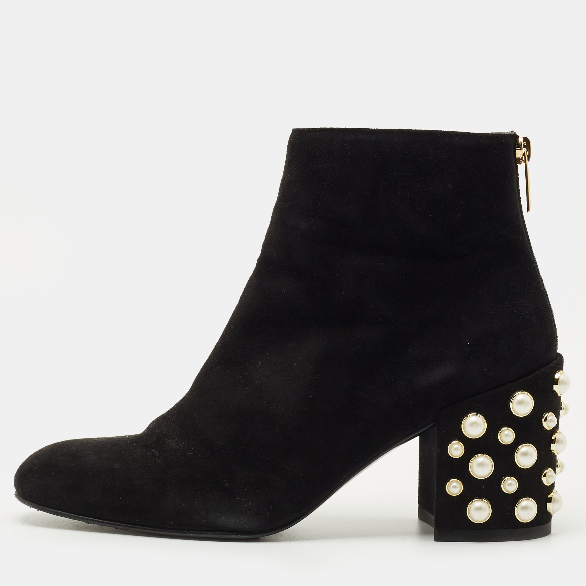 

Stuart Weitzman Black Suede Faux Pearls Ankle Boots Size