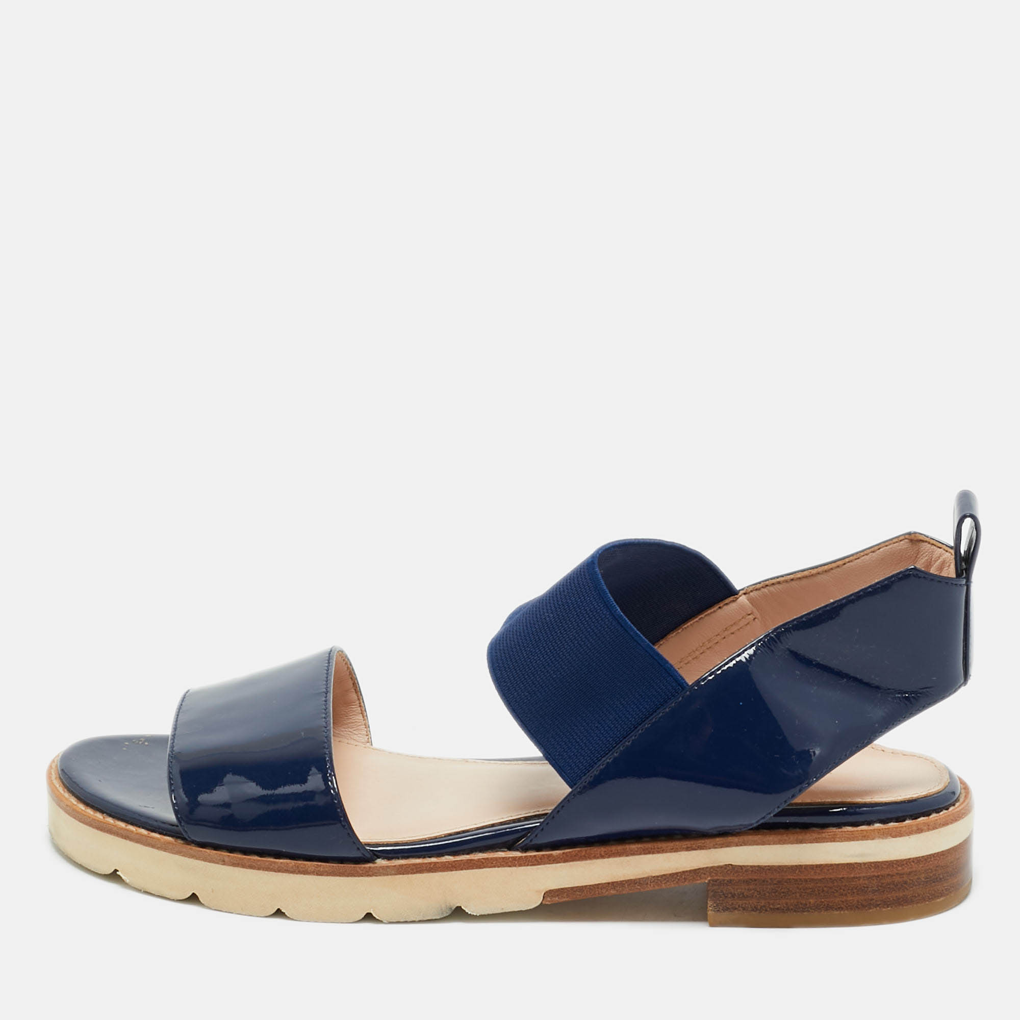 

Stuart Weitzman Navy Blue Patent Leather Slingback Sandals Size 38.5