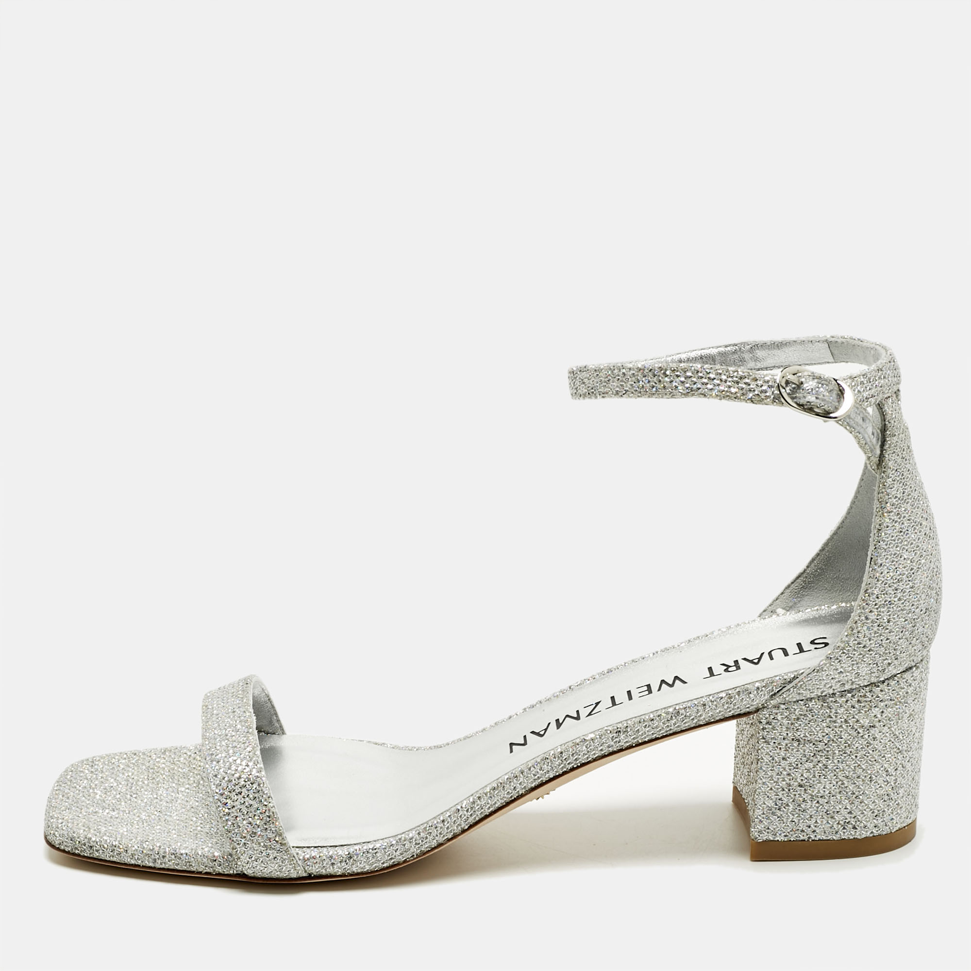 Pre-owned Stuart Weitzman Silver Glitter Nearlynude Sandals Size 40