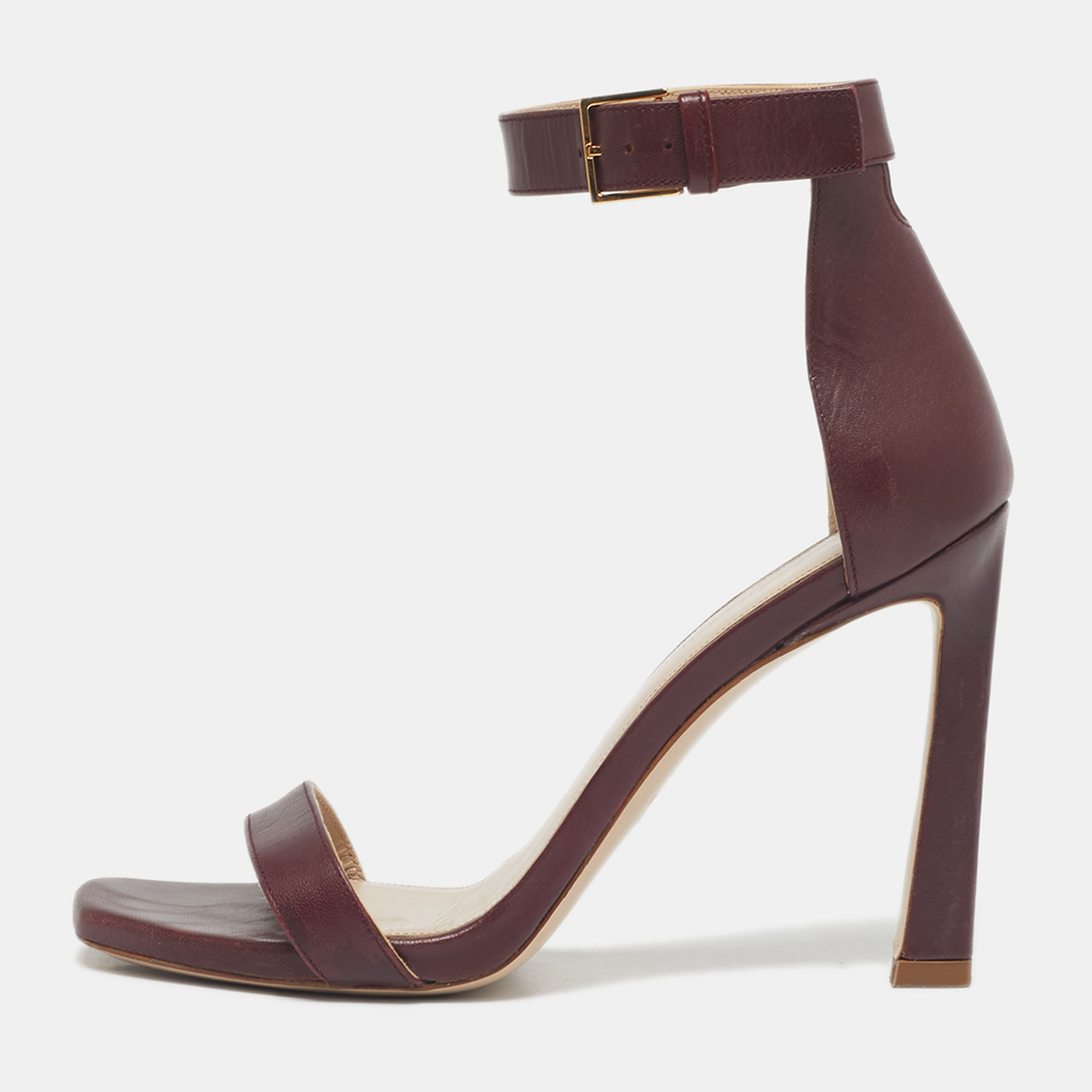 

Stuart Weitzman Burgundy Leather Nudist Ankle Strap Sandals Size