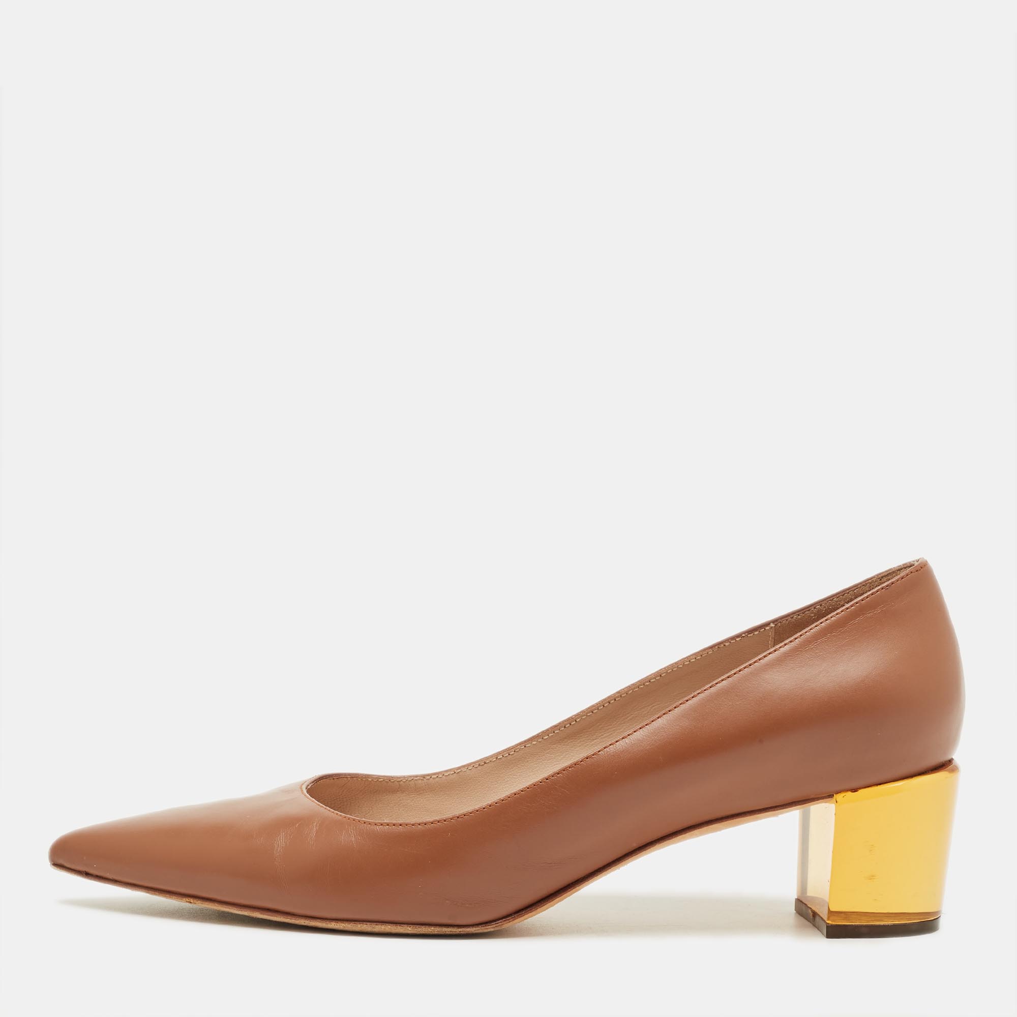 

Stuart Weitzman Brown Leather Pointed Toe Block Heel Pumps Size