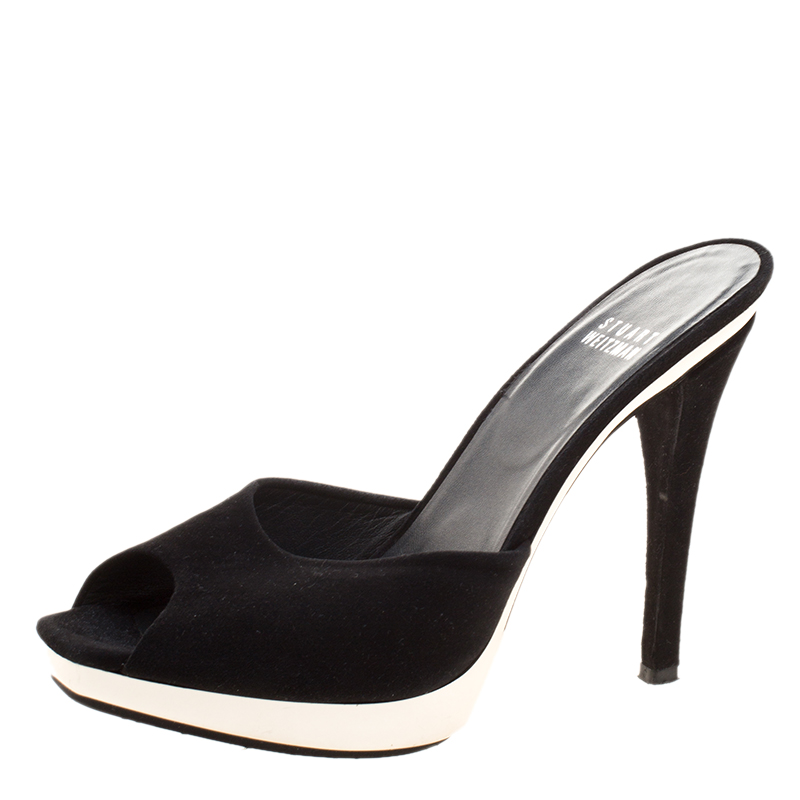 Stuart Weitzman Black Suede Damsel Platform Slide Sandals Size 37