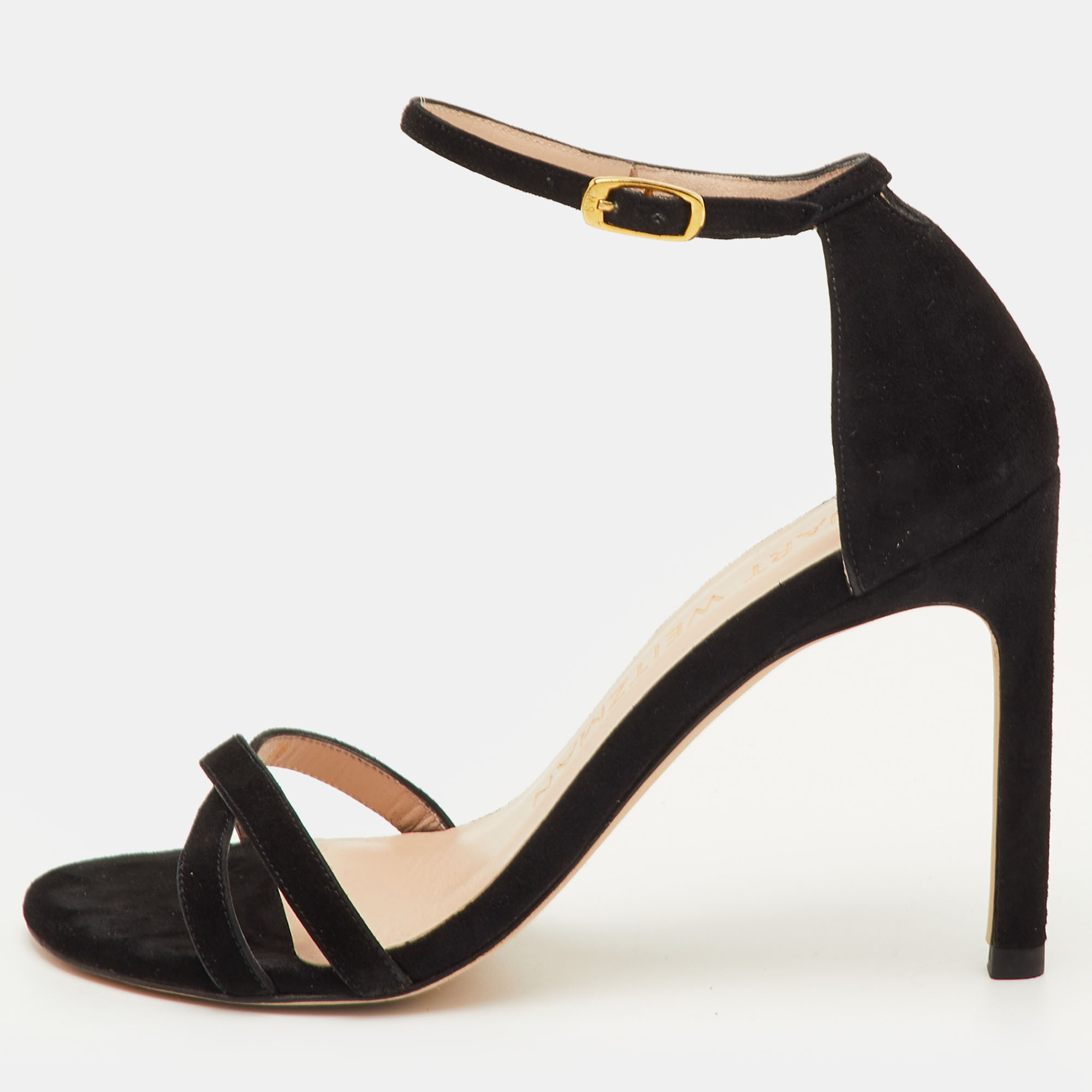 Pre-owned Stuart Weitzman Size 35 Black Suede Ankle Strap Sandals