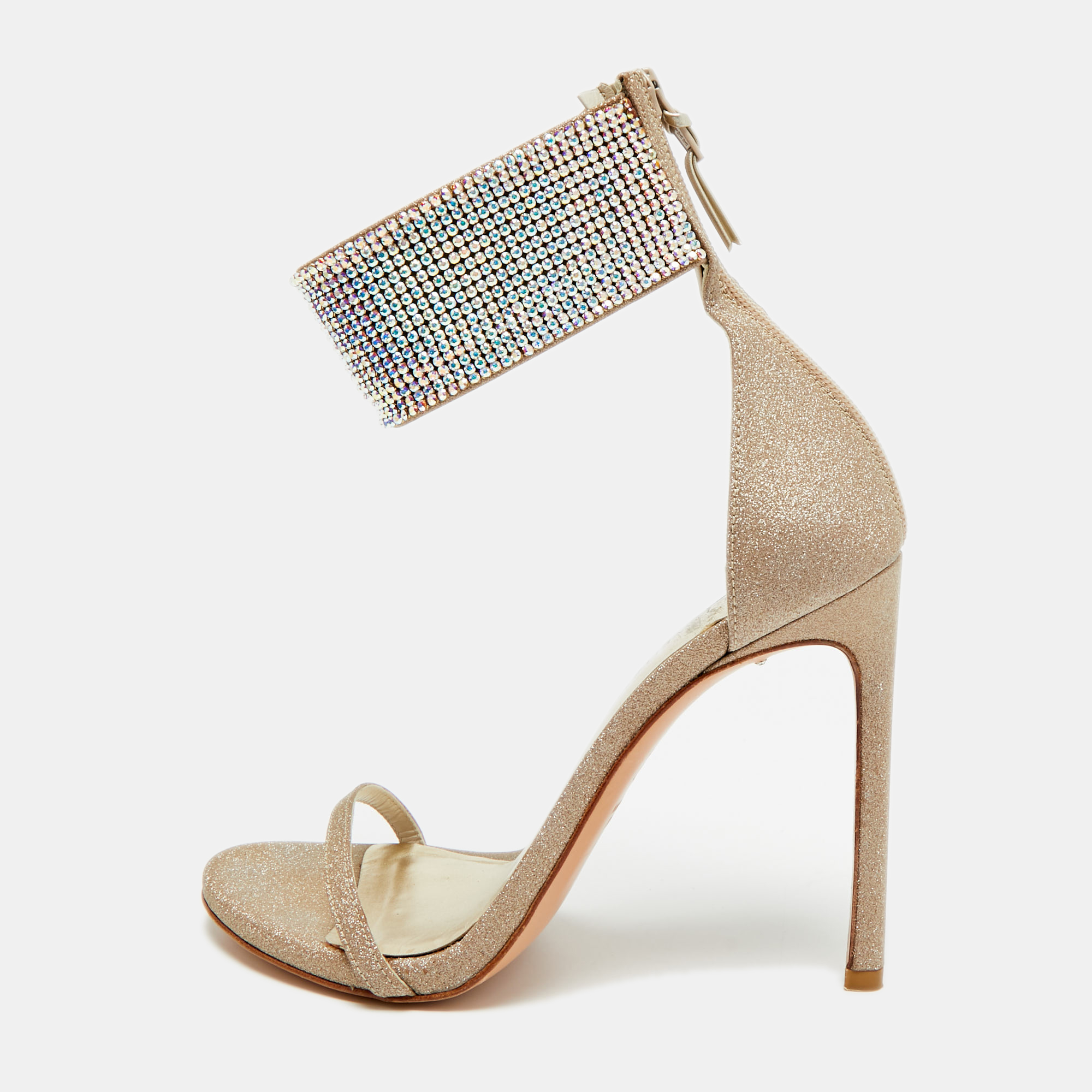 

Stuart Weitzman Nudist Size 39 Metallic Glitter Ankle Strap Sandals