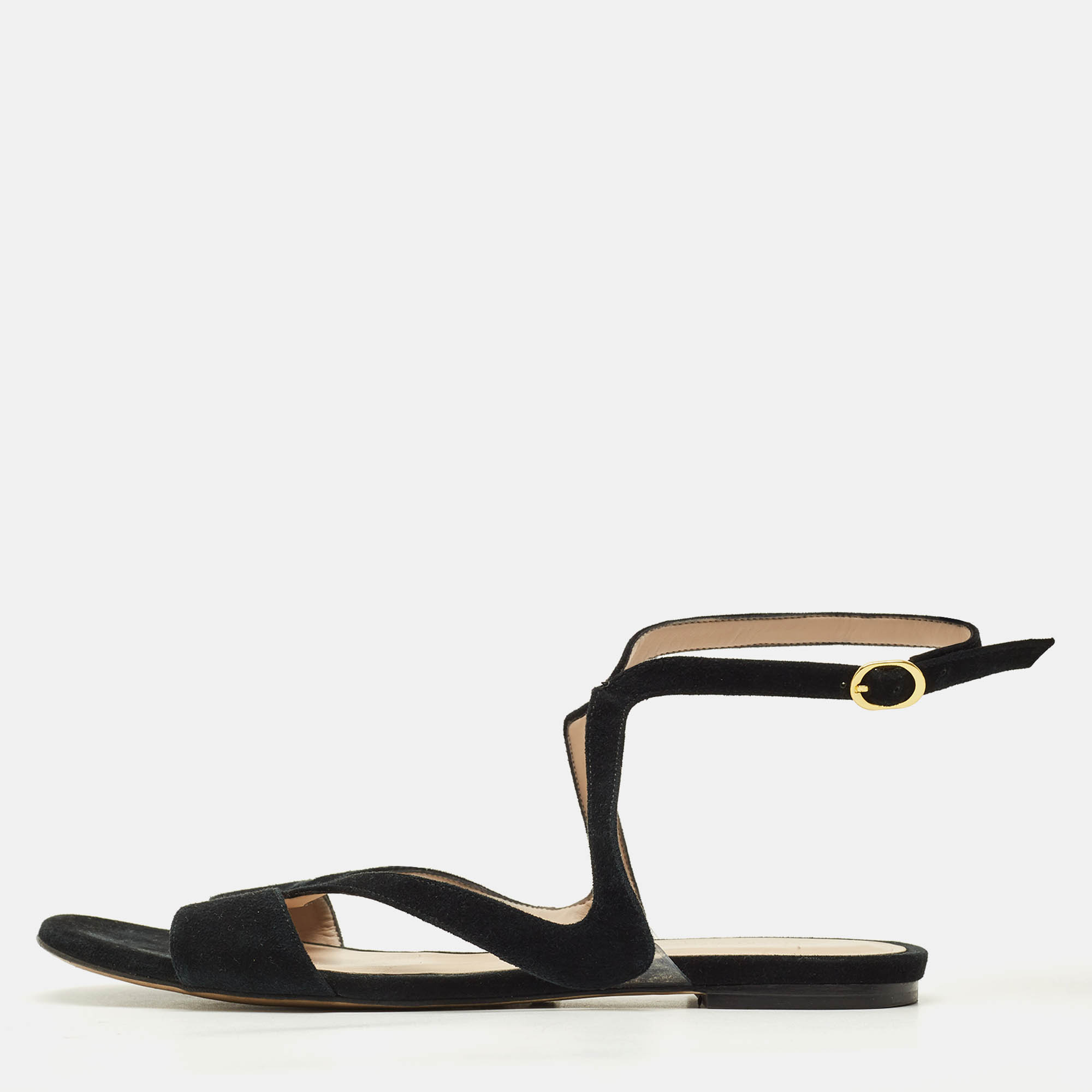 

Stuart Weitzman Size  Black PVC and Suede Ankle Strap Flats