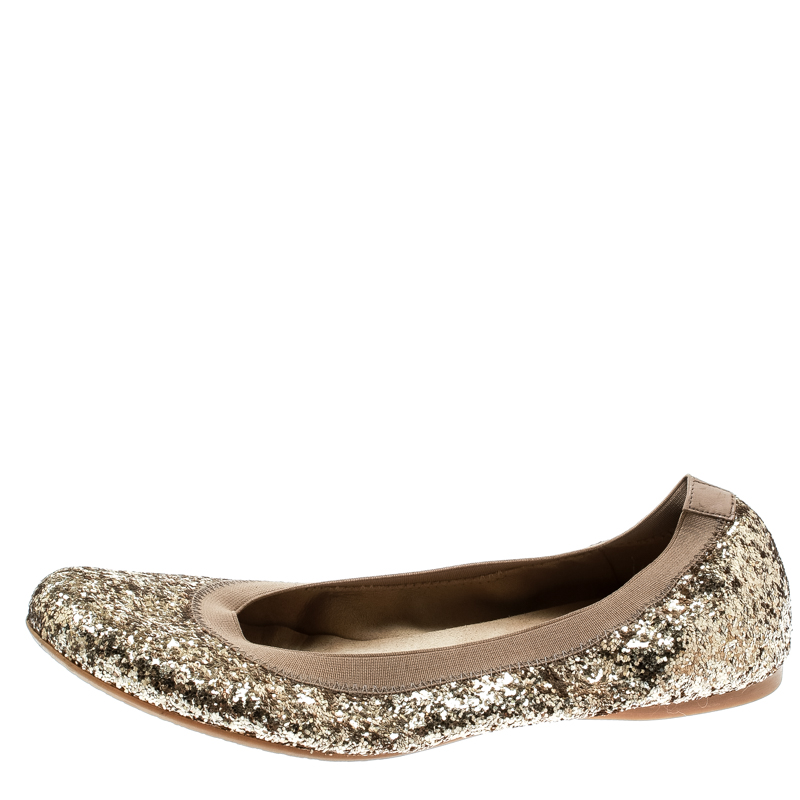 

Stuart Weitzman Metallic Gold Glitter Lastikon Scrunch Ballet Flats Size