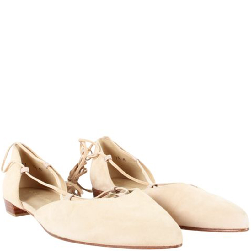 

Stuart Weitzman Beige Ankle Wrap Pointed Toe Flats Size