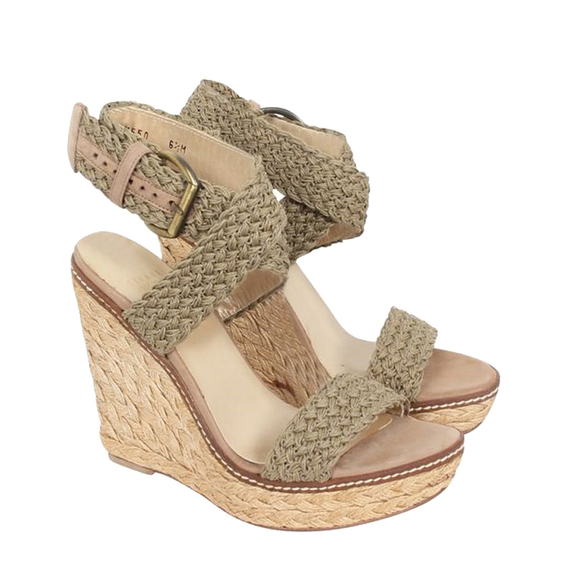 

Stuart Weitzman Beige Swamp Crochet Wedges Sandals Size