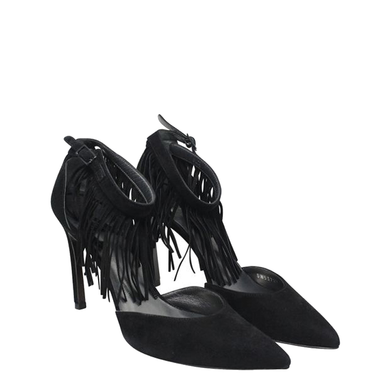 

Stuart Weitzman Black Suede Fringelica Pumps Size