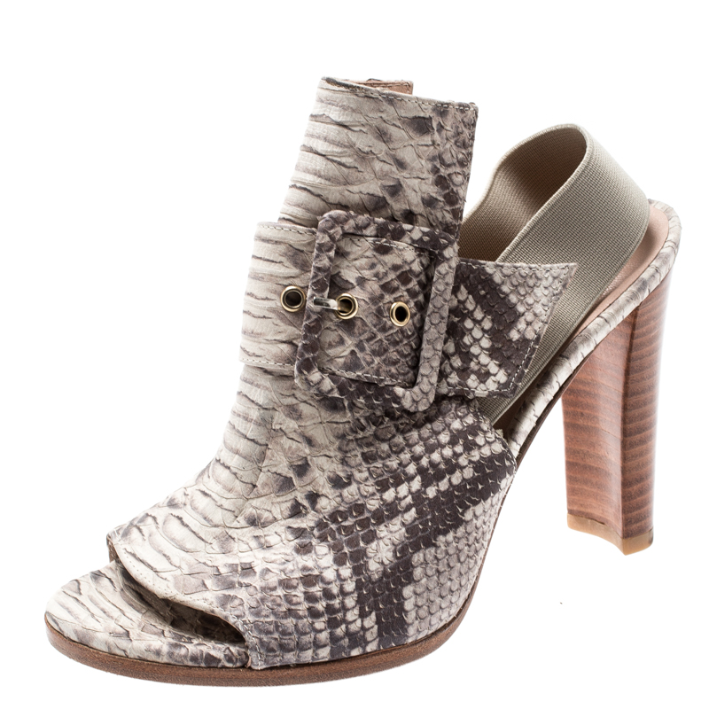 Stuart Weitzman Two Tone Python Embossed Leather Peep Toe Sandals Size 36.5