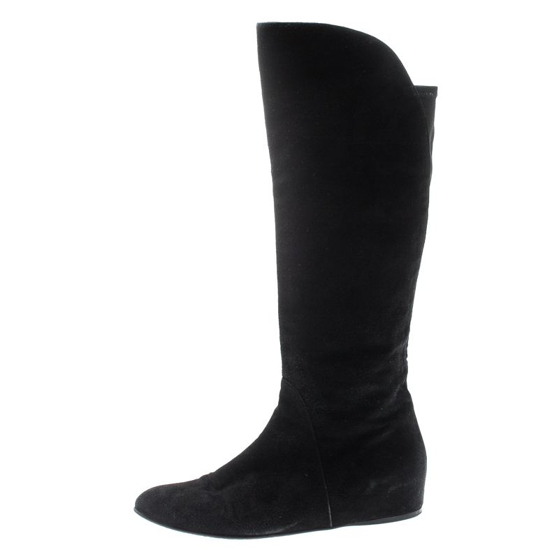 

Stuart Weitzman Black Suede/Fabric Knee Length Boots Size