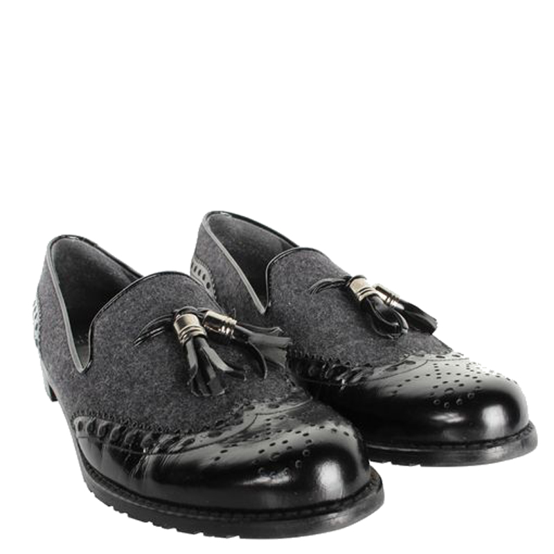 

Stuart Weitzman Black/Gray Leather Flannel Loafers Size