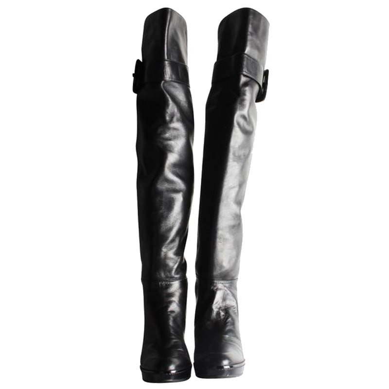 

Stuart Weitzman Black Leather Buckley Over Knees Boots Size