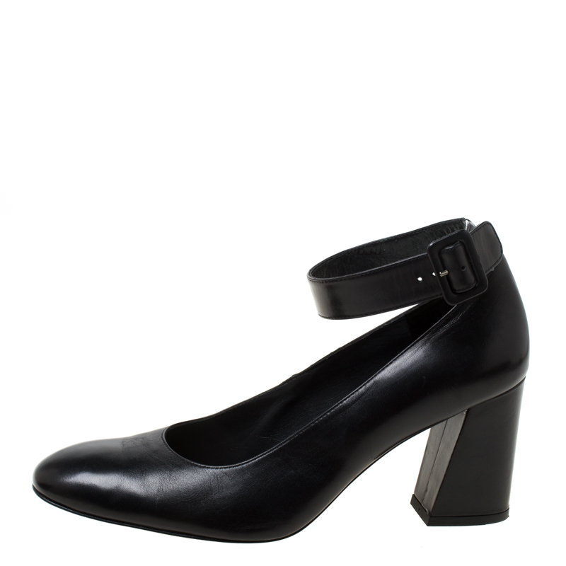 

Stuart Weitzman Black Leather Ankle Strap Block Heel Pumps Size