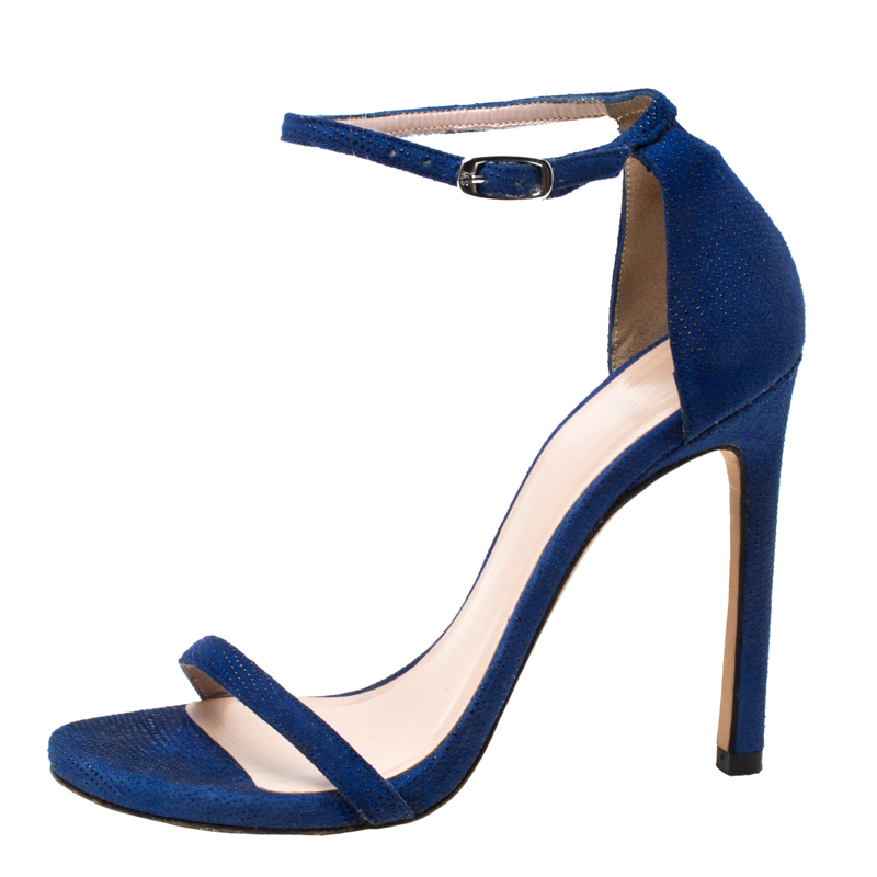 

Stuart Weitzman Blue Suede Ankle Strap Open Toe Sandals Size