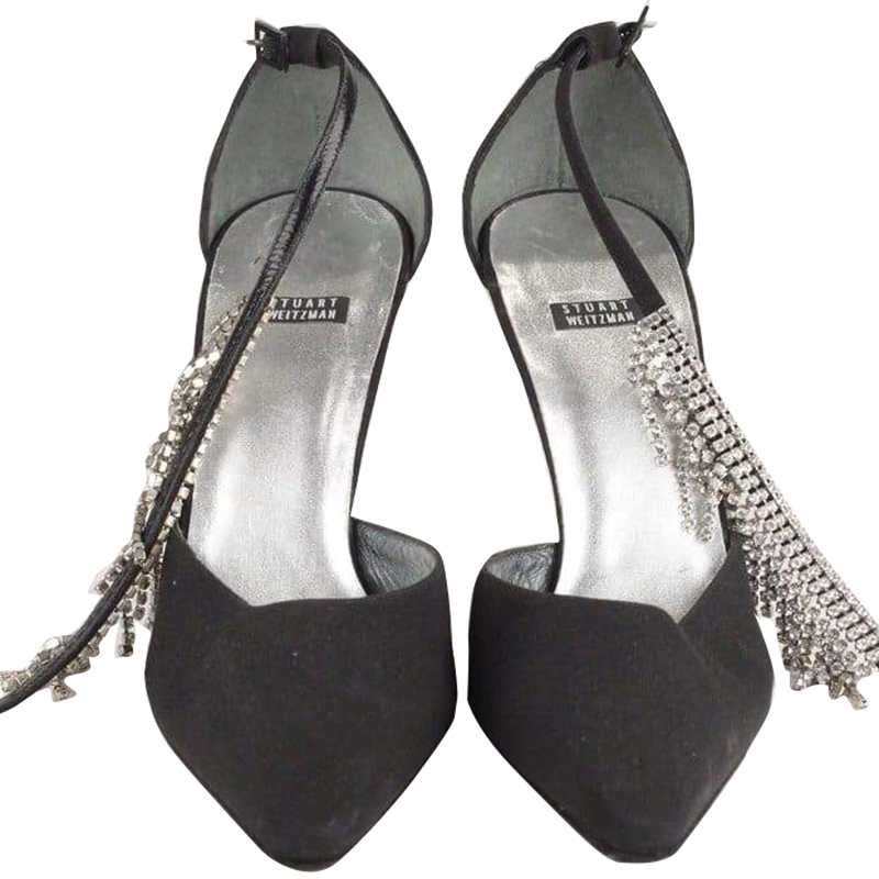 

Stuart Weitzman Black Canvas WIth Crystals D'Orsay Heeled Pumps Size