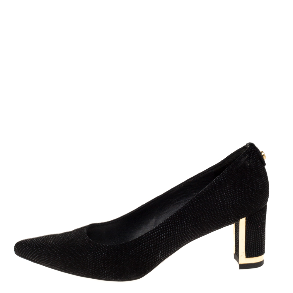 

Stuart Weitzman Black Goosebump Effect Suede Block Heel Pointed Pumps Size