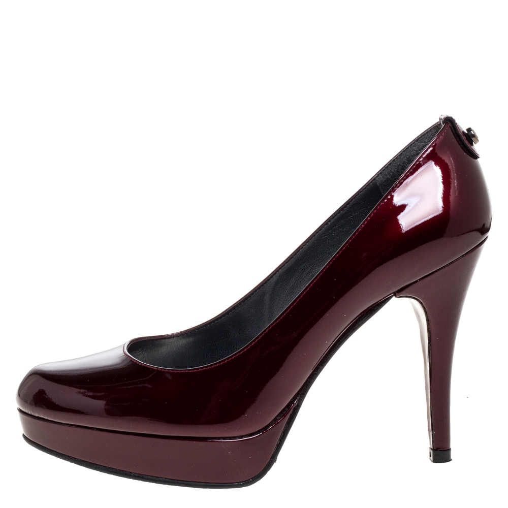 

Stuart Weitzman Burgundy Patent Leather Platform Pumps Size