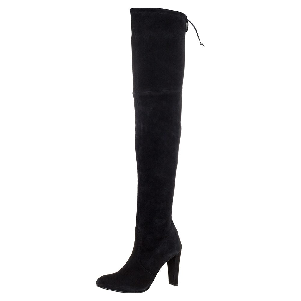 STUART WEITZMAN BLACK SUEDE HIGHLAND OVER THE KNEE BOOTS SIZE 40