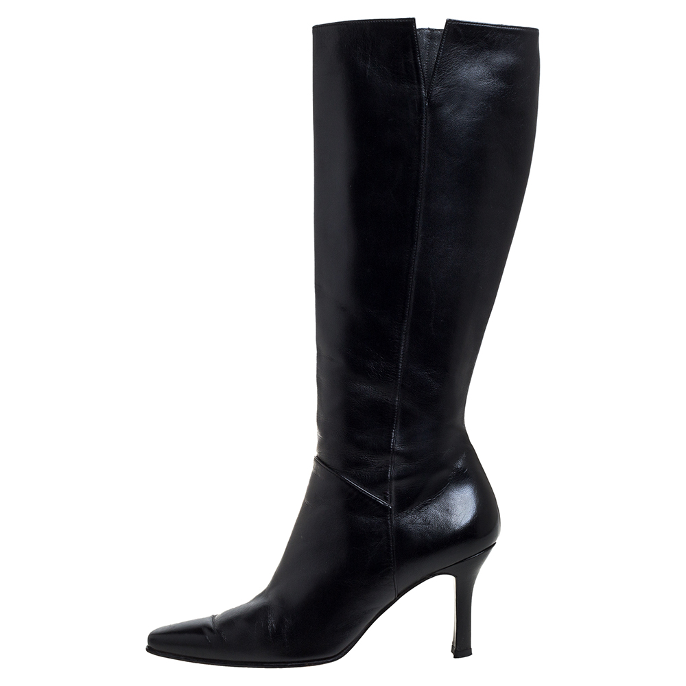 

Stuart Weitzman Black Leather Zipped Knee High Boots Size