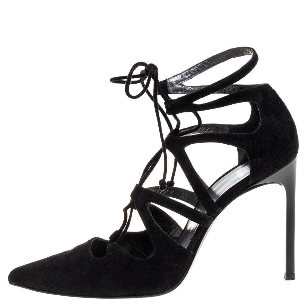 

Stuart Weitzman Black Suede Excite Tie Up Pumps Size .5