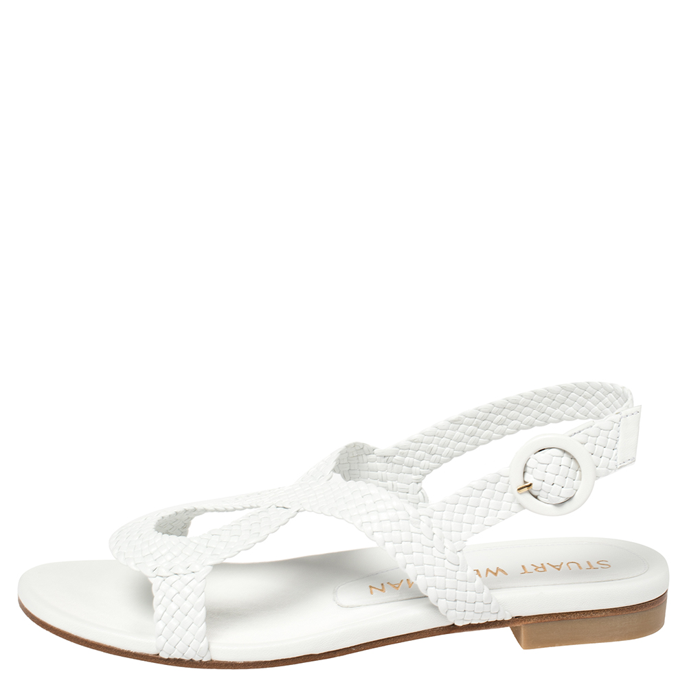 

Stuart Weitzman White Leather Theodora Flats Size