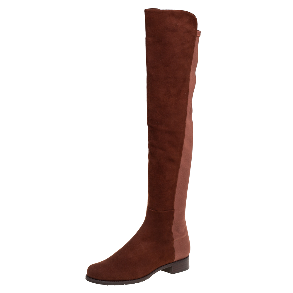 Pre-owned Stuart Weitzman Brown Suede Knee Length Boots Size 40