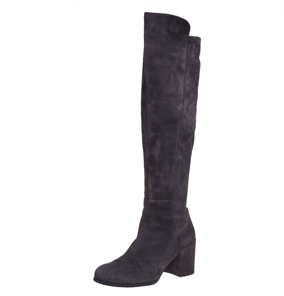 Pre-owned Stuart Weitzman Grey Suede 50:50 Knee High Length Boots Size 37