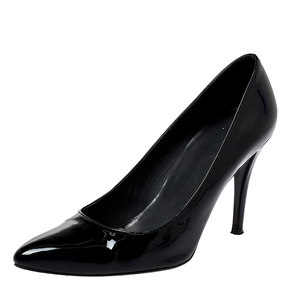 Pre-owned Stuart Weitzman Black Patent Leather Heist Pointed Toe Pumps Size 38.5