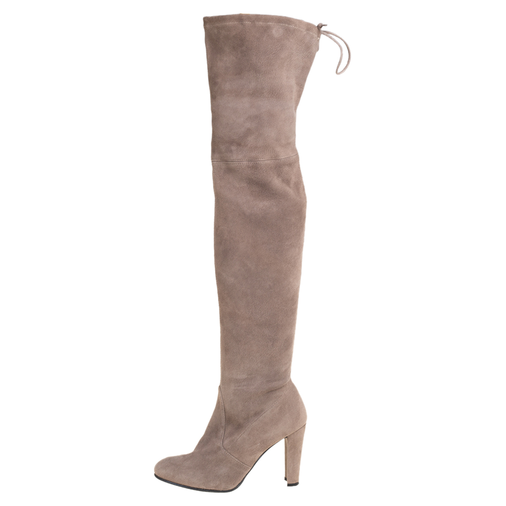 

Stuart Weitzman Grey Suede Tie Land Over The Knee Block Heel Boots Size