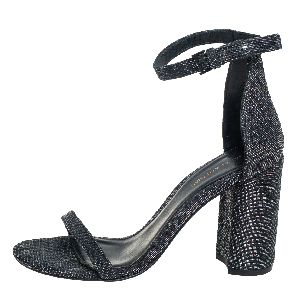 

Stuart Weitzman Grey/Black Glitter Ankle Strap Sandals Size