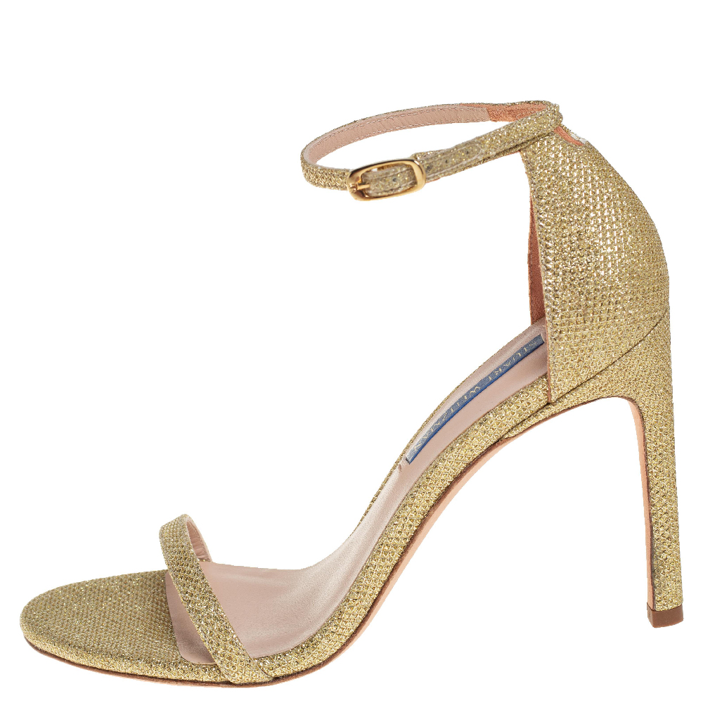 

Stuart Weitzman Gold Glitter Ankle Strap Sandals Size