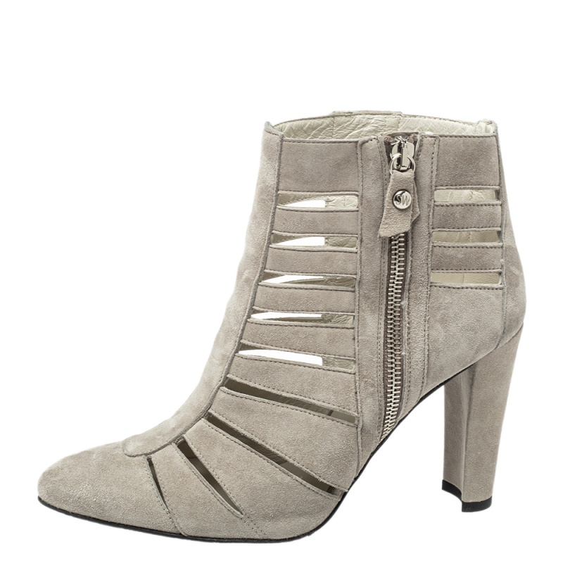 

Stuart Weitzman Grey Suede Caged Ankle Boots Size