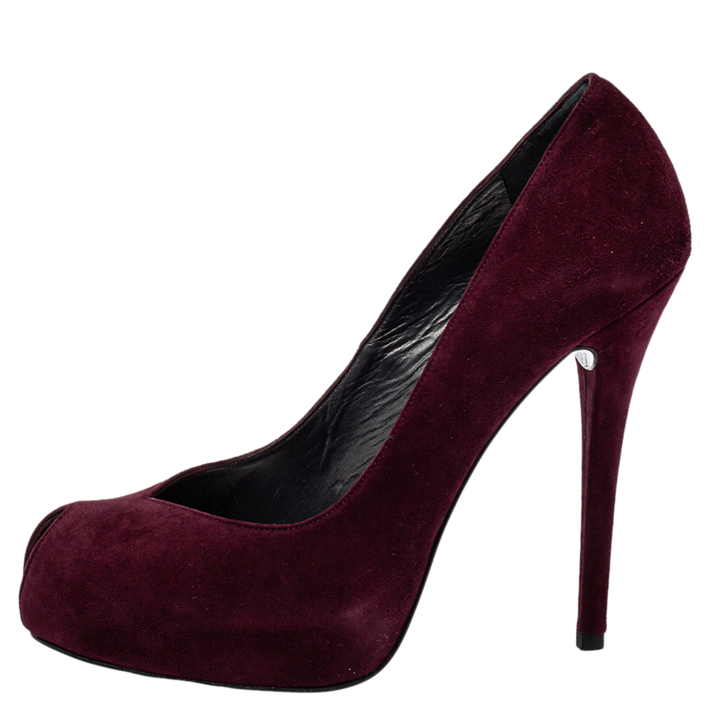 

Stuart Weitzman Burgundy Suede Peep Toe Platform Pumps Size