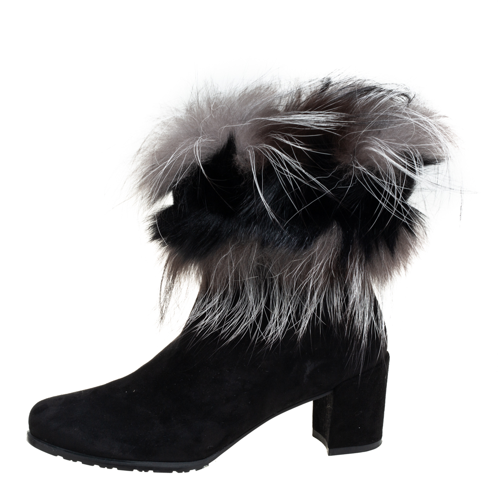 

Stuart Weitzman Black Suede And Fox Fur Befoxy Londra Ankle Boots Size