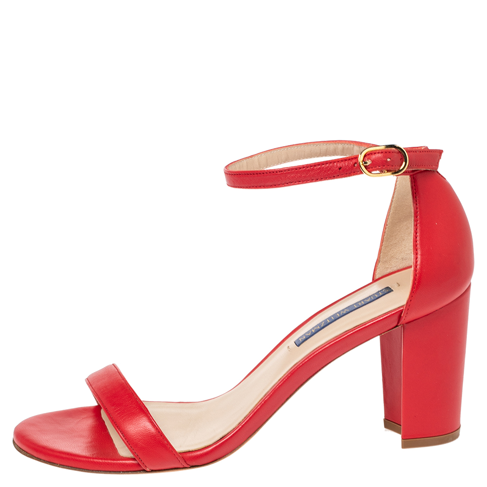 

Stuart Weitzman Red Leather Open Toe Ankle Strap Sandals Size