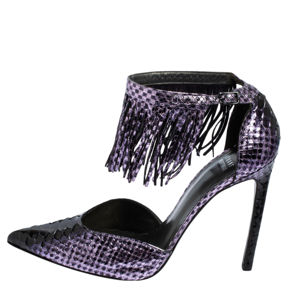 

Stuart Weitzman Purple Python Leather Pointed Toe Ankle Strap Sandals Size