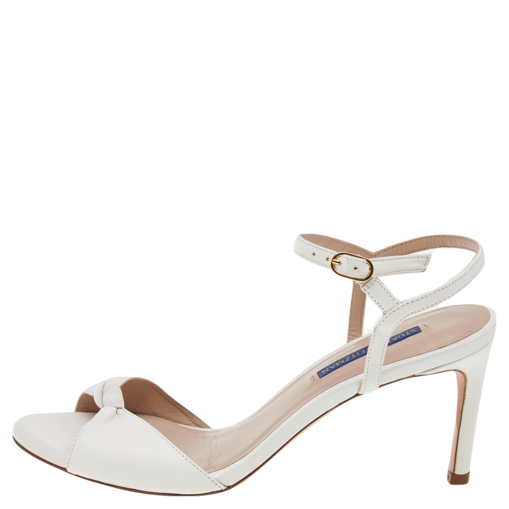 

Stuart Weitzman White Leather Gloria Ankle Strap Sandals Size