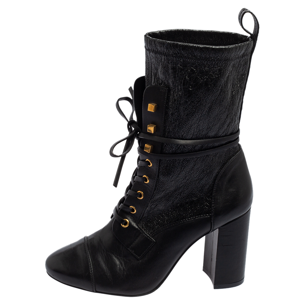 

Stuart Weitzman Black Leather Mid Calf Block Heel Boots Size