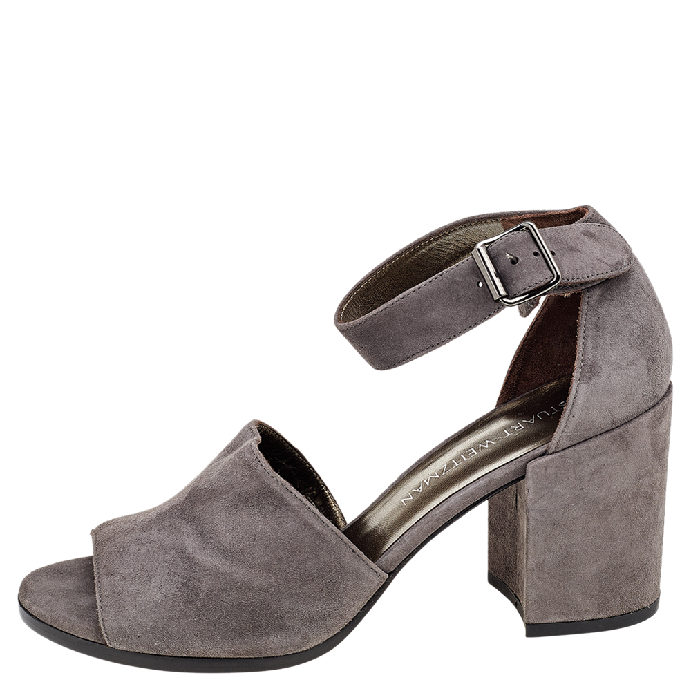 

Stuart Weitzman Grey Suede Sohogal Ankle Strap Sandals Size