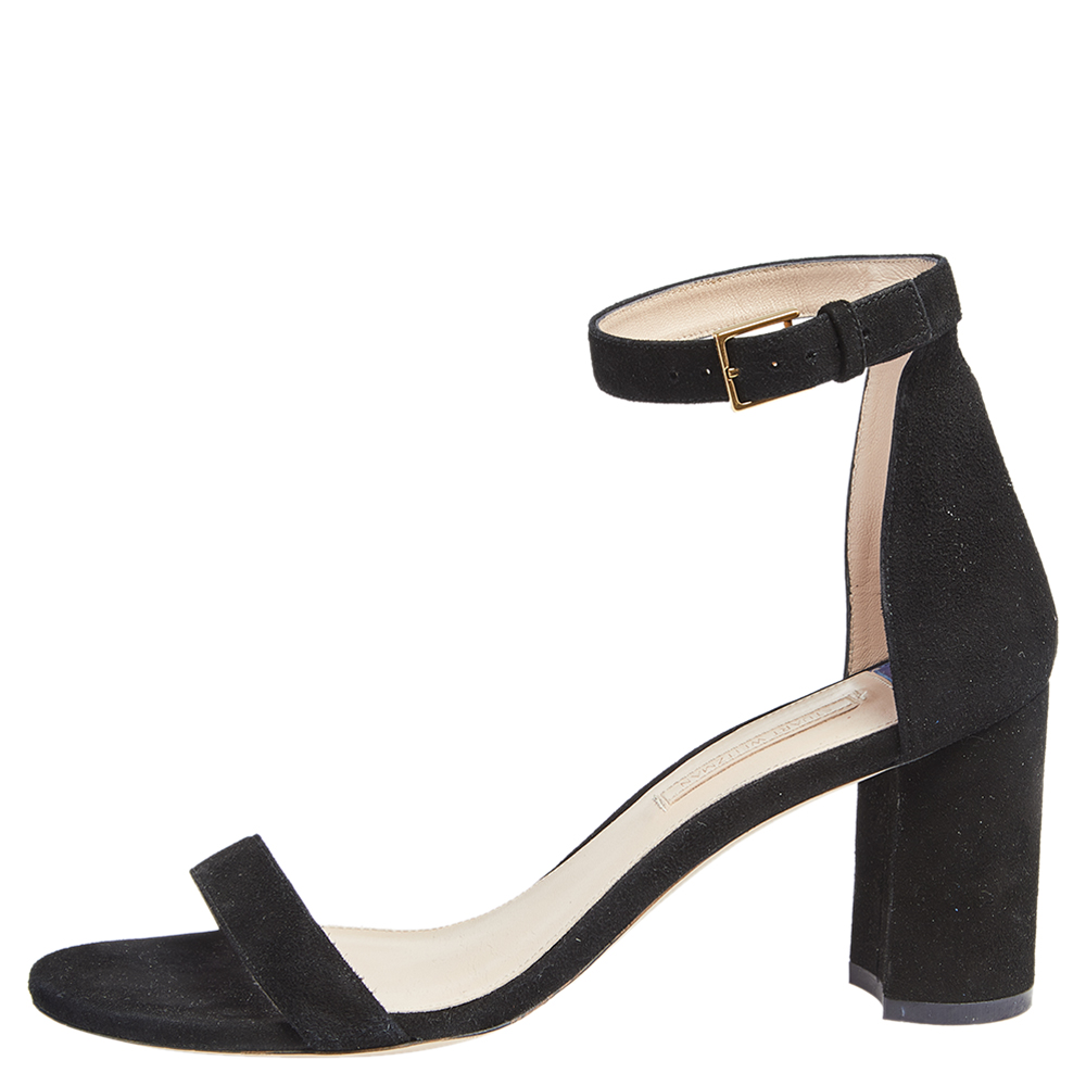 

Stuart Weitzman Black Suede Bambina Ankle Strap Sandals Size