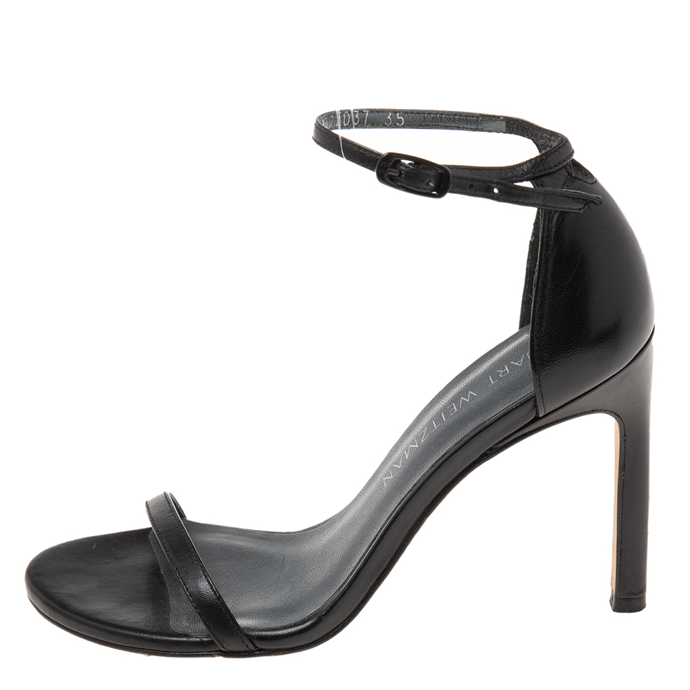 

Stuart Weitzman Black Leather Ankle Strap Open Toe Sandals Size