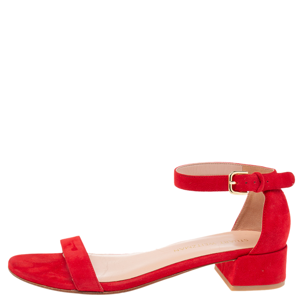 

Stuart Weitzman Red Suede Ankle Strap Block Heel Sandals Size