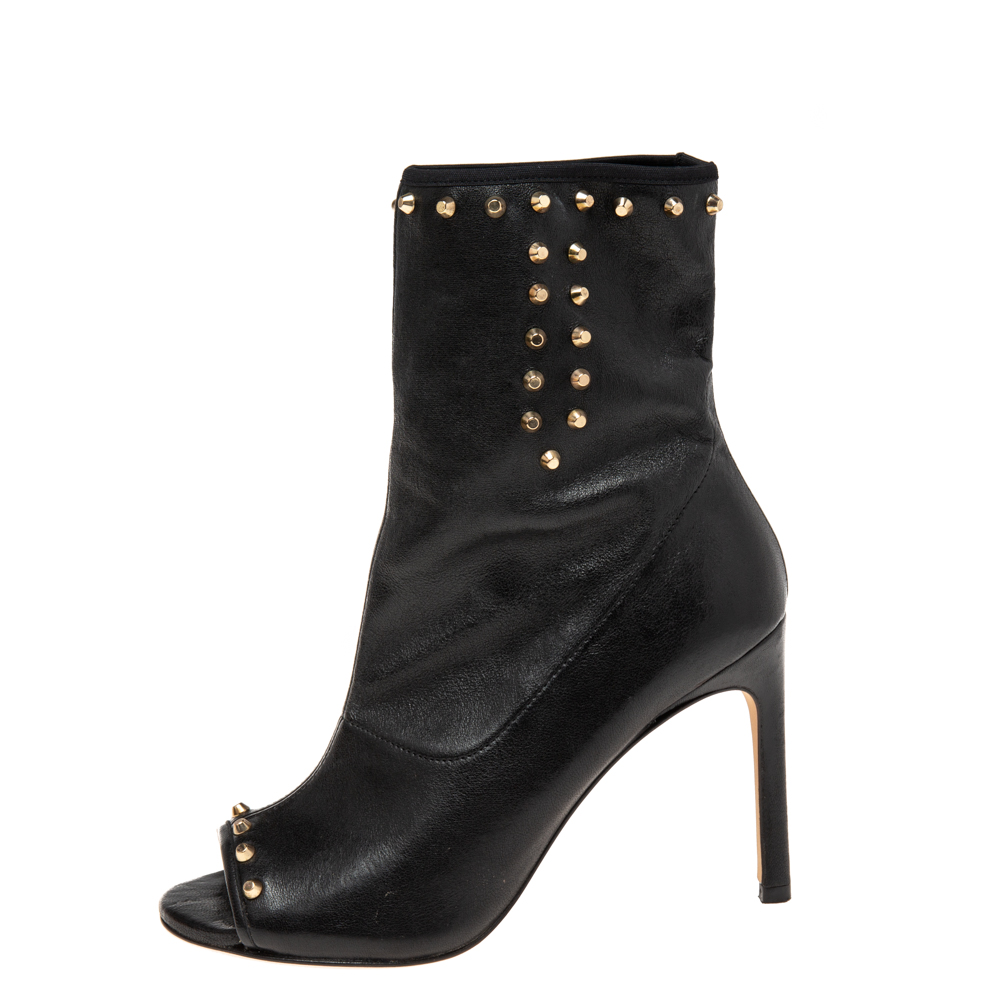 

Stuart Weitzman Black Leather Studded Peep Toe Ankle Boots Size