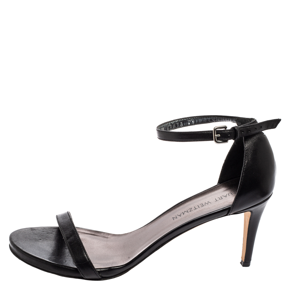 

Stuart Weitzman Black Leather Nudist Ankle Strap Sandals Size