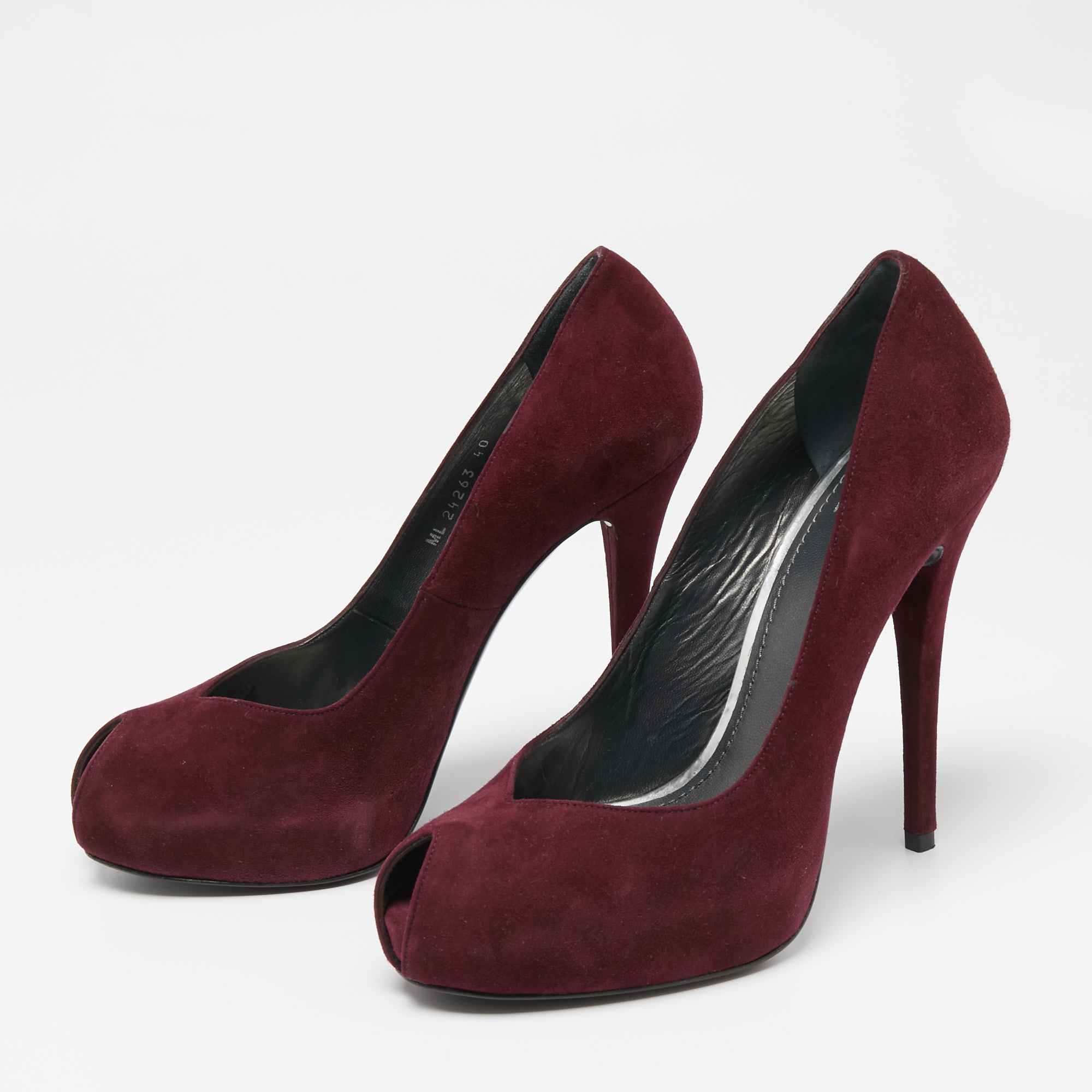 

Stuart Weitzman Burgundy Suede Victoria Peep-Toe Pumps Size