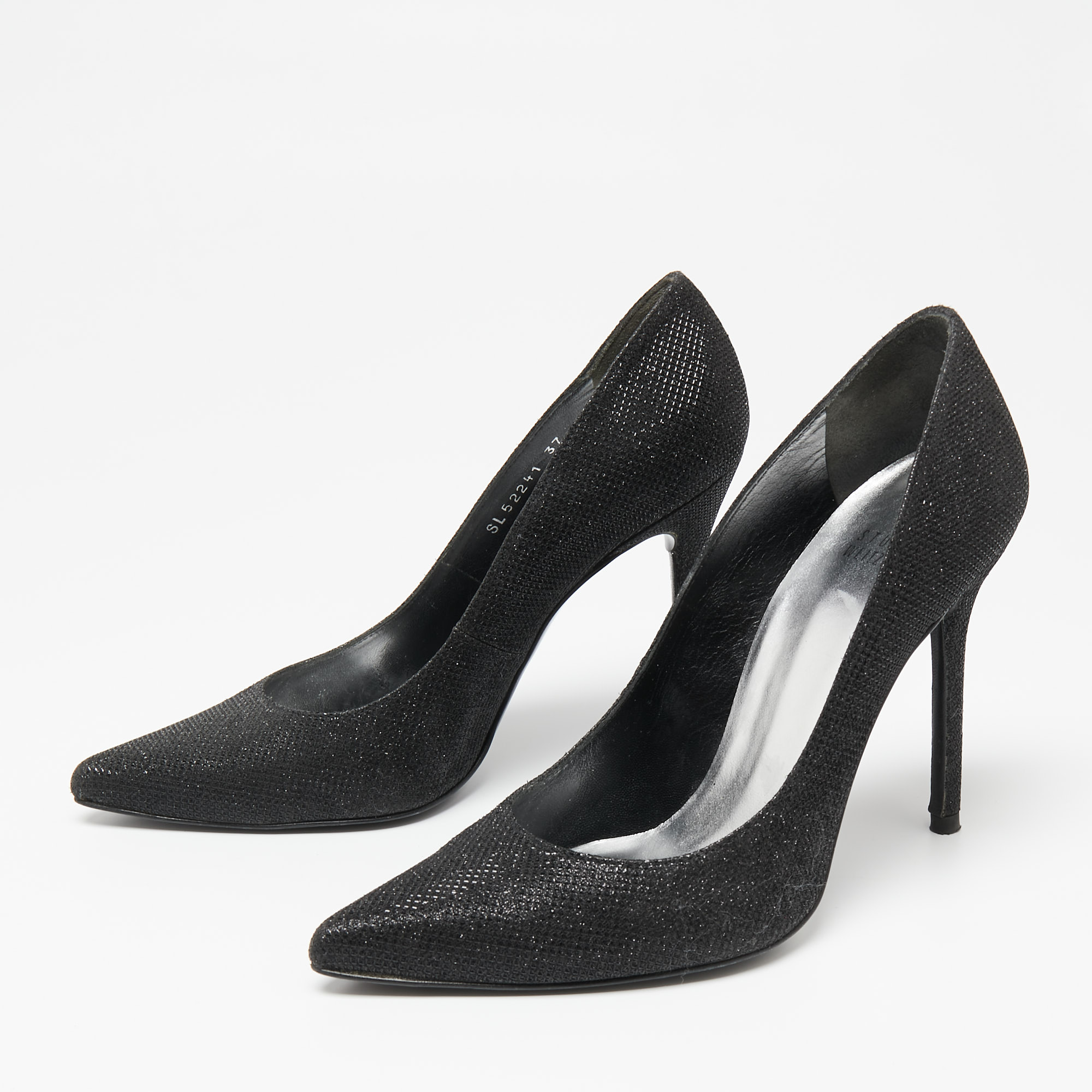 

Stuart Weitzman Black Lurex Fabric Pointed-Toe Pumps Size